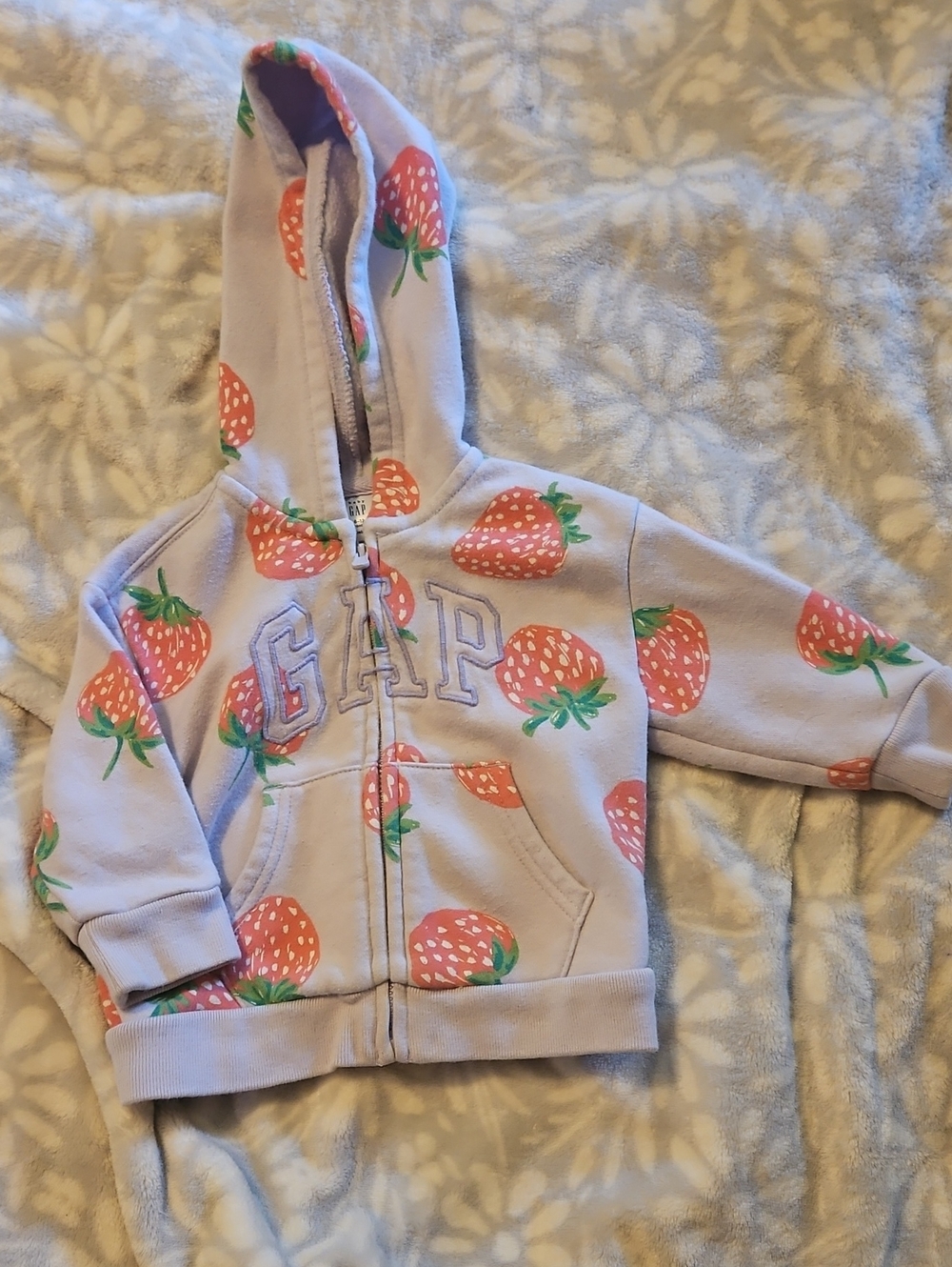 GAP Kids Lavender Zip Hoodie with Pink Strawberry Print